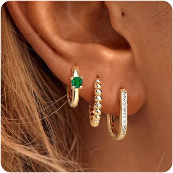 🆕 Women Green Trendy Small Hoop Earrings Twisted Huggie Thick Open Chunky Stack - Picture 1 of 7